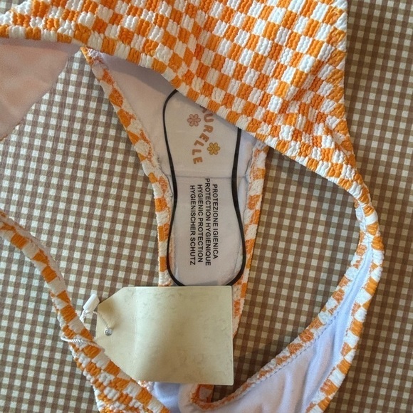 Aurelle Sunshine Classic swim bottoms. Check orange/white. Women’s Small. NWT - Picture 4 of 8